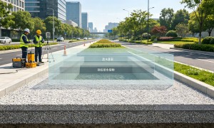 广东交联砾石聚合物地坪施工，透水仿石压膜，市政园林景观适用